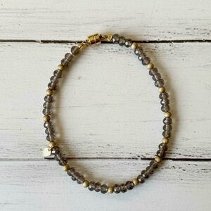 Dainty Semi Precious Smoky Quartz & Star Dust Gold Filled Beaded Bracelet